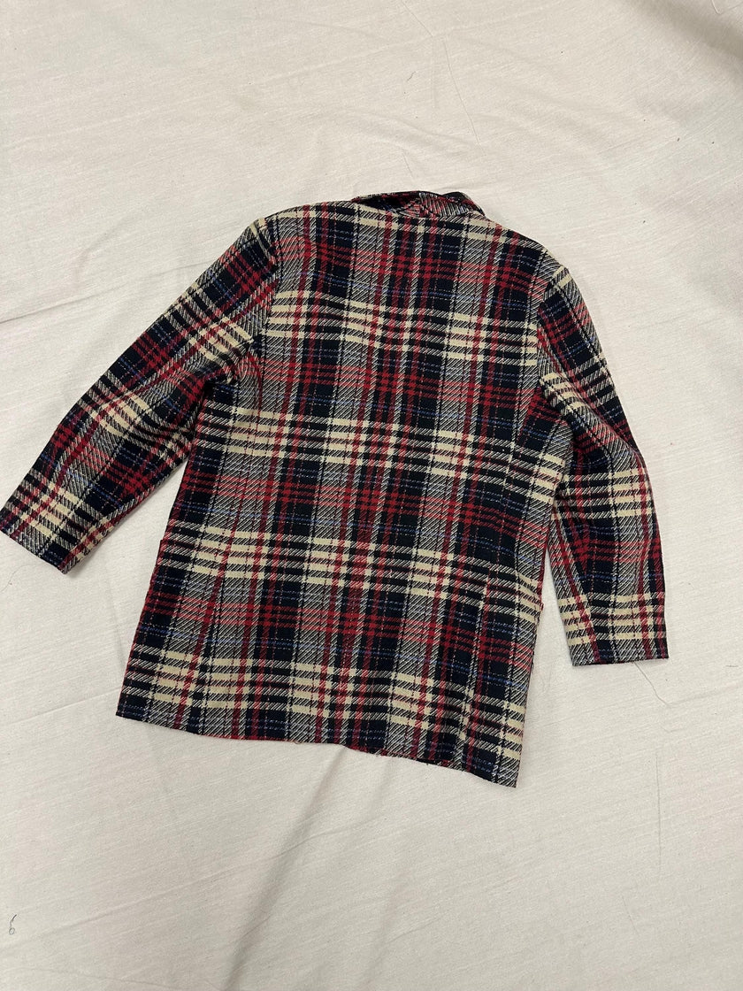 Vintage 90s Red Cream Plaid Blazer | Size Ladies Large