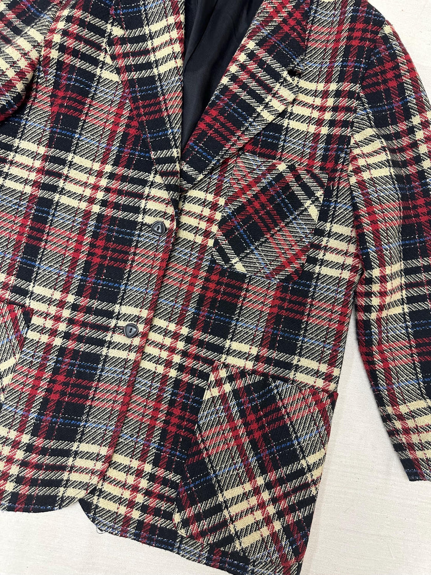 Vintage 90s Red Cream Plaid Blazer | Size Ladies Large