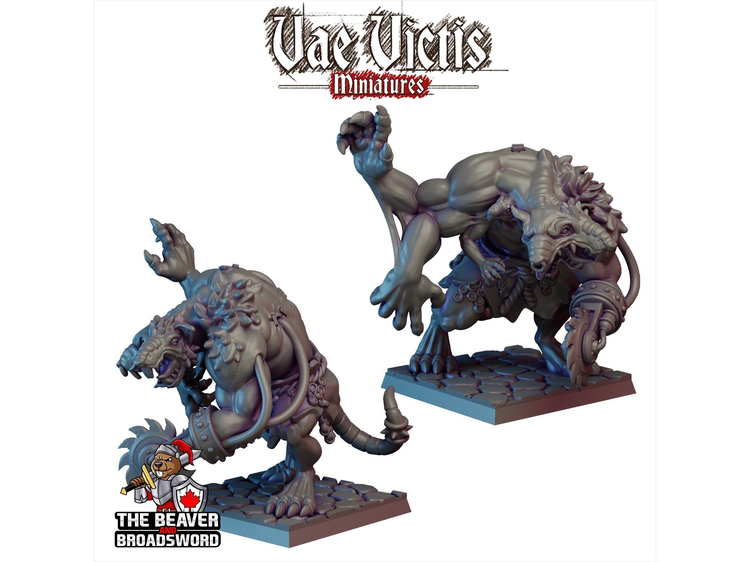 Giant Rat Warband Mini set- Monster, Mutant, Wererat, DnD, Fantasy- High Quality Resin Printed 28mm 32mm Tabletop Miniatures, Tough Figurine