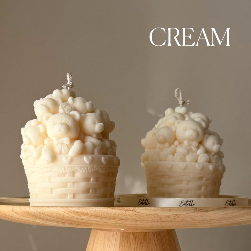 Teddy Bears Basket Candle: Shaped Soy Wax Candle, Home Decor