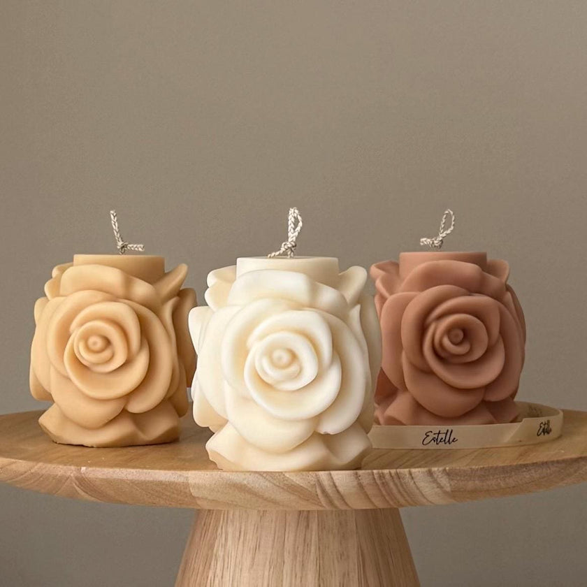 Handmade Rose Flower Candle: Vegan Soy Pillar Candle