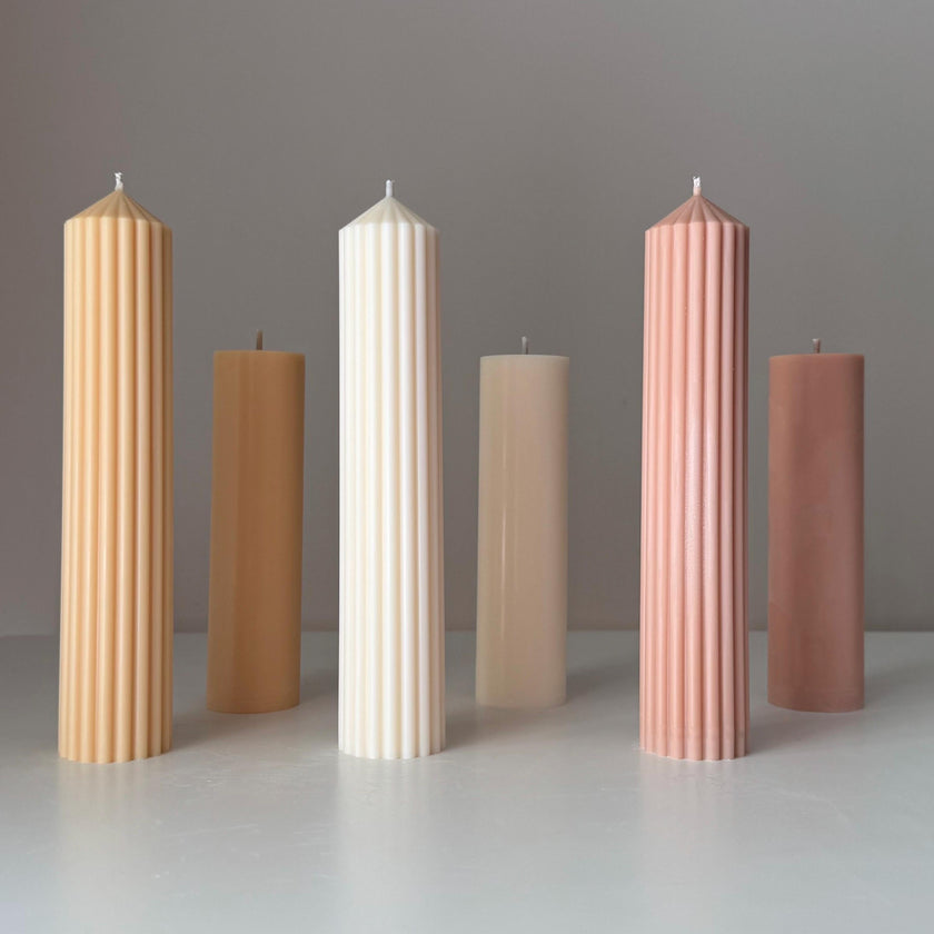 Handmade Ribbed Soy Wax Pillar Candle | Decor