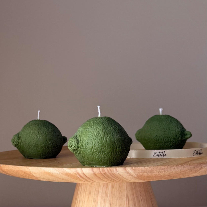 Lime Shaped Candle: Scented Soy Wax, Vegan Pillar Candle