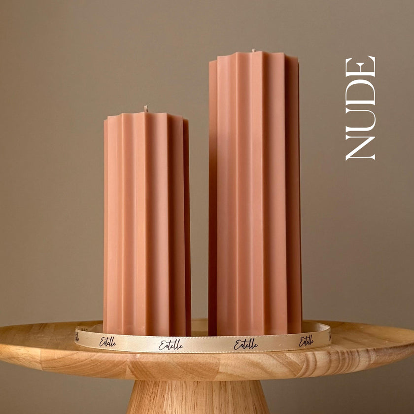Ribbed Pillar Soy Wax Candle Set: Unscented Decorative Candles