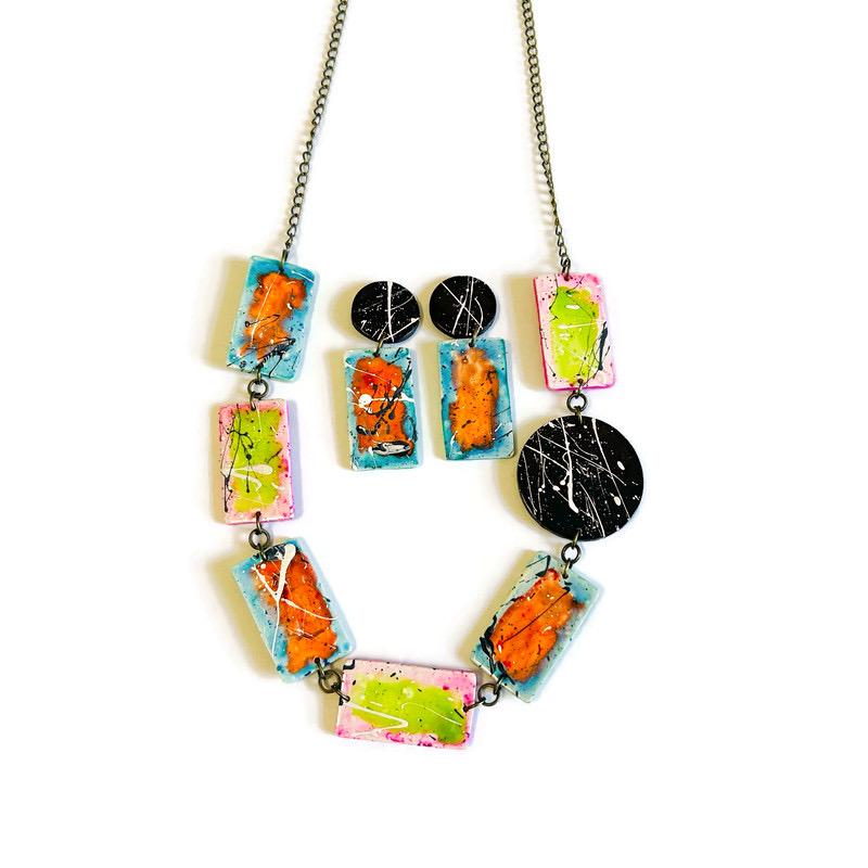 Paint Splatter Statement Earrings Post or Clip On
