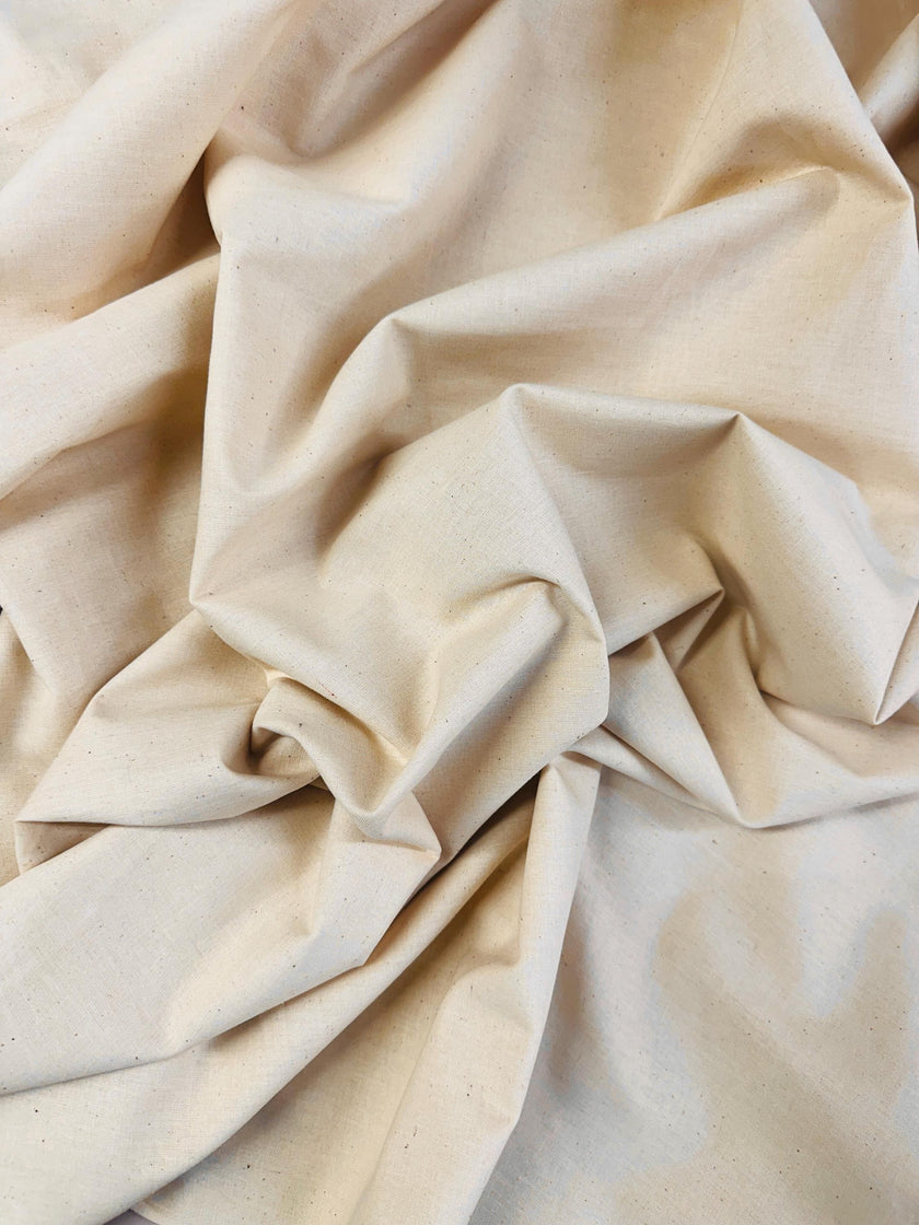 Extra-Wide 110-Inch Cotton Fabric: White & Beige Drapery, Bedding, Crafts - Oeko Tex Certified