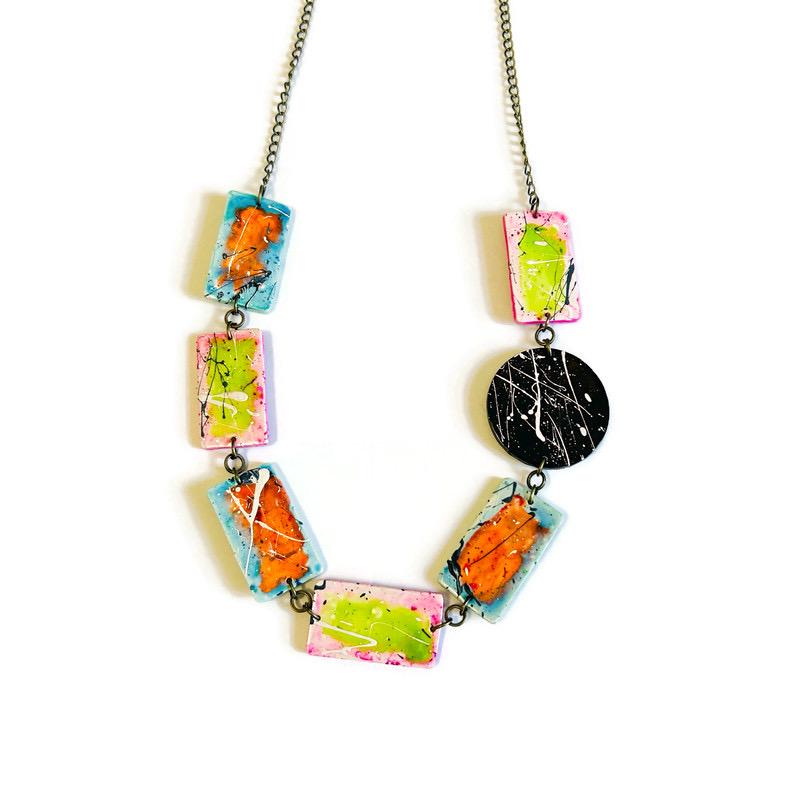 Bold Colorful Beaded Statement Necklace- Paint Spalsh