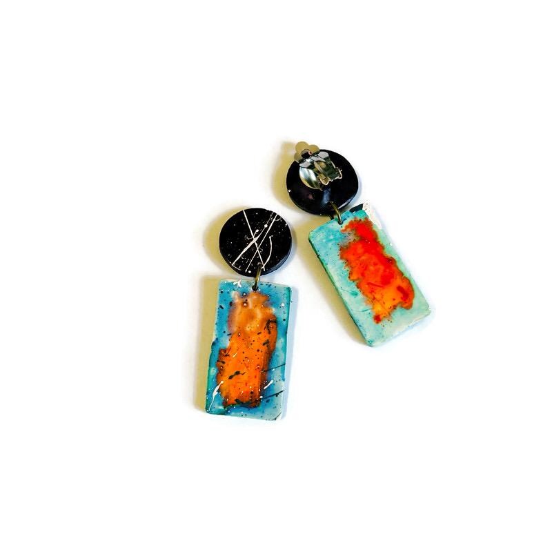 Paint Splatter Statement Earrings Post or Clip On
