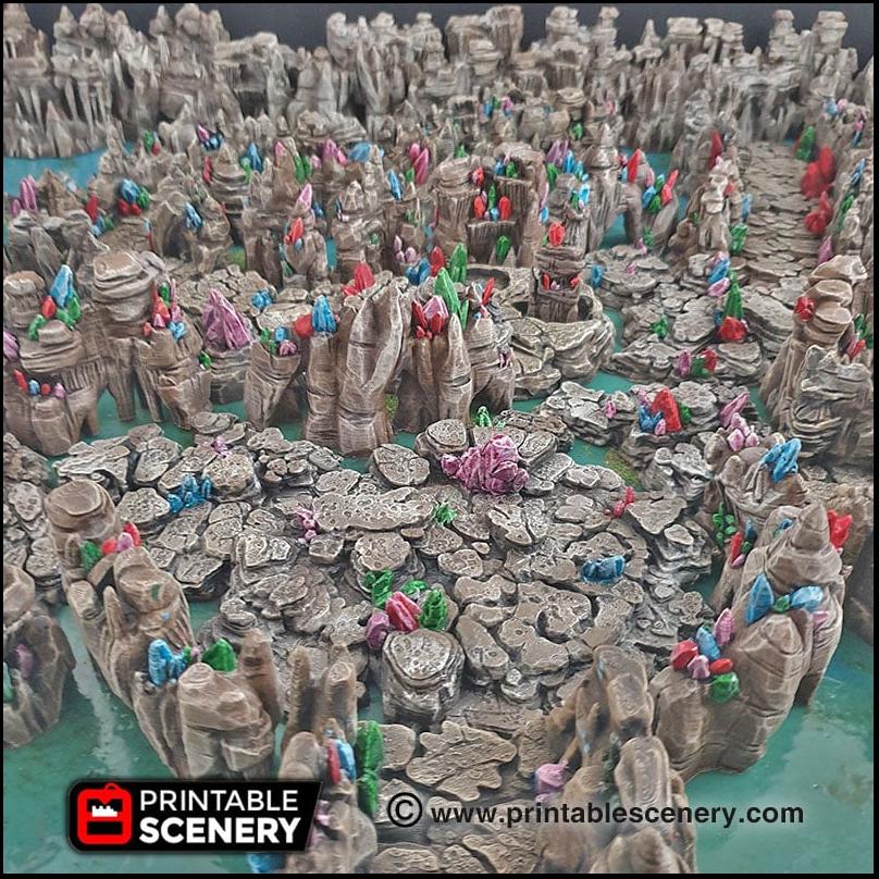 Crystal Tunnels Modular 11pc set | DnD Cave Scatter Terrain Rocks Dungeon Scenery RPG Tabletop Mini Game Tiles 3D Printed TTRPG Grotto
