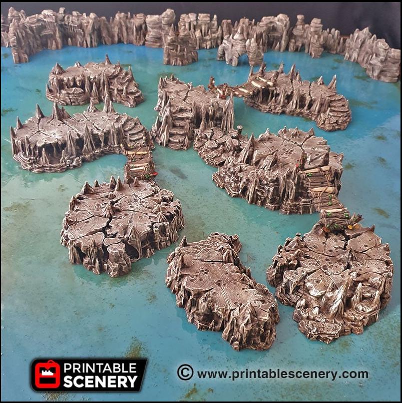 Raised Caverns | DnD Cave Scatter Terrain Rocks Dungeon Printable Scenery RPG Tabletop Miniature Game Tiles 3D Printed TTRPG Pathfinder