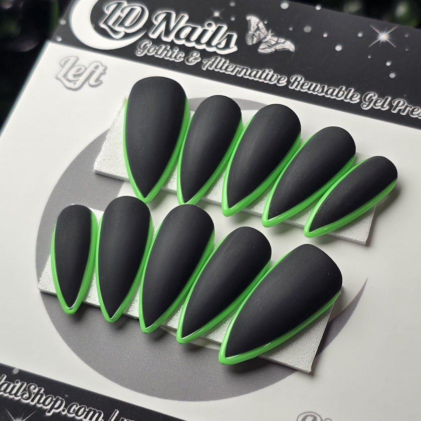 Black and Green Skinny French - Embossed Tips
