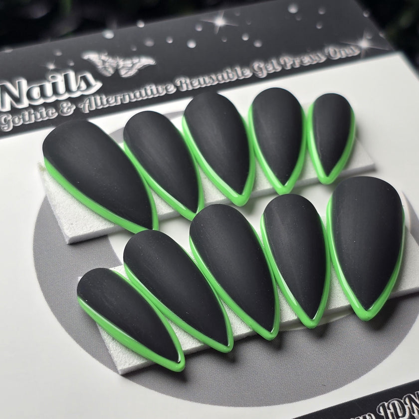 Black and Green Skinny French - Embossed Tips