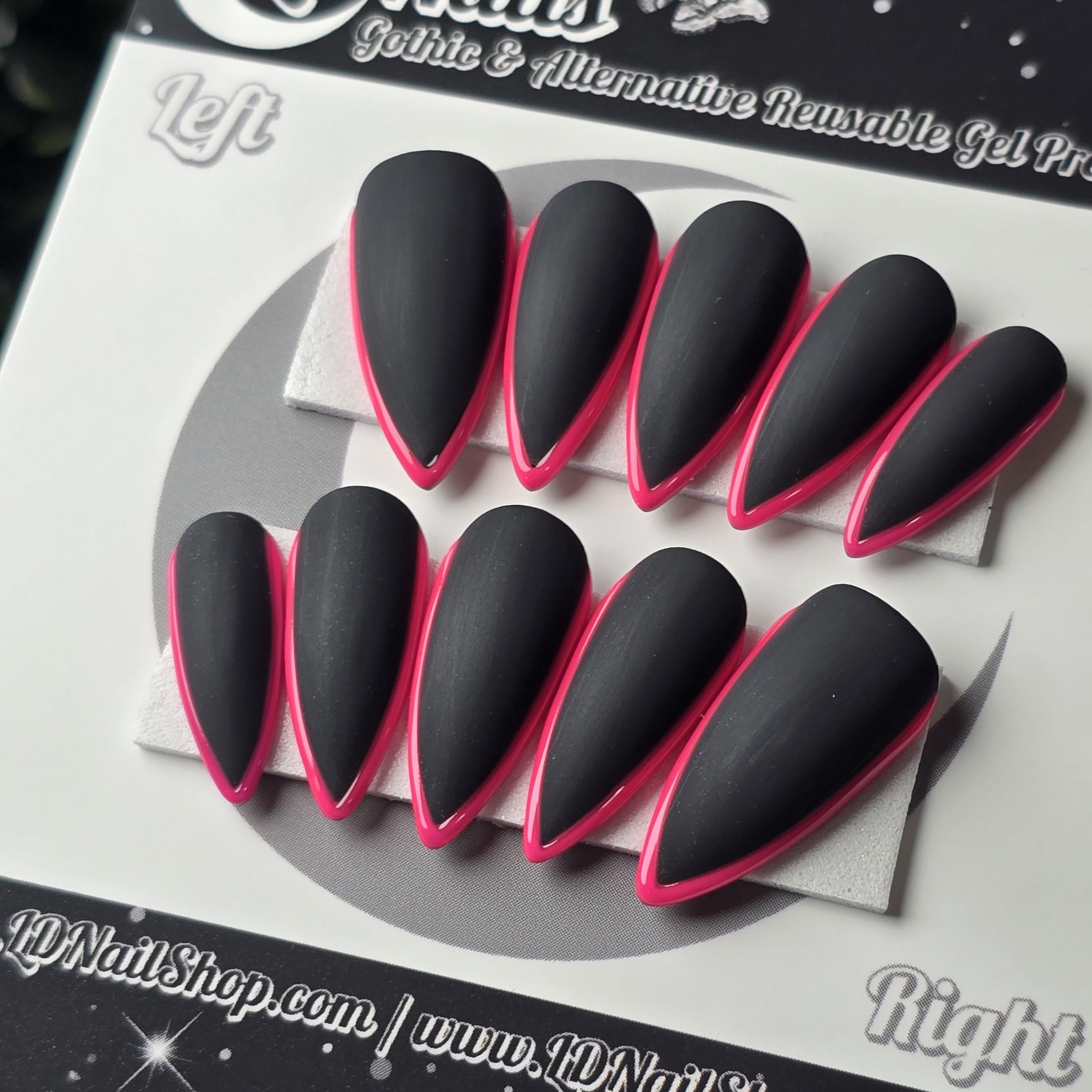 Black and Pink Skinny French - Embossed Tips