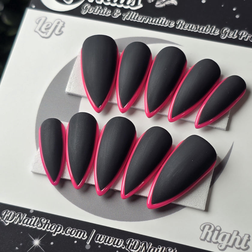 Black and Pink Skinny French - Embossed Tips