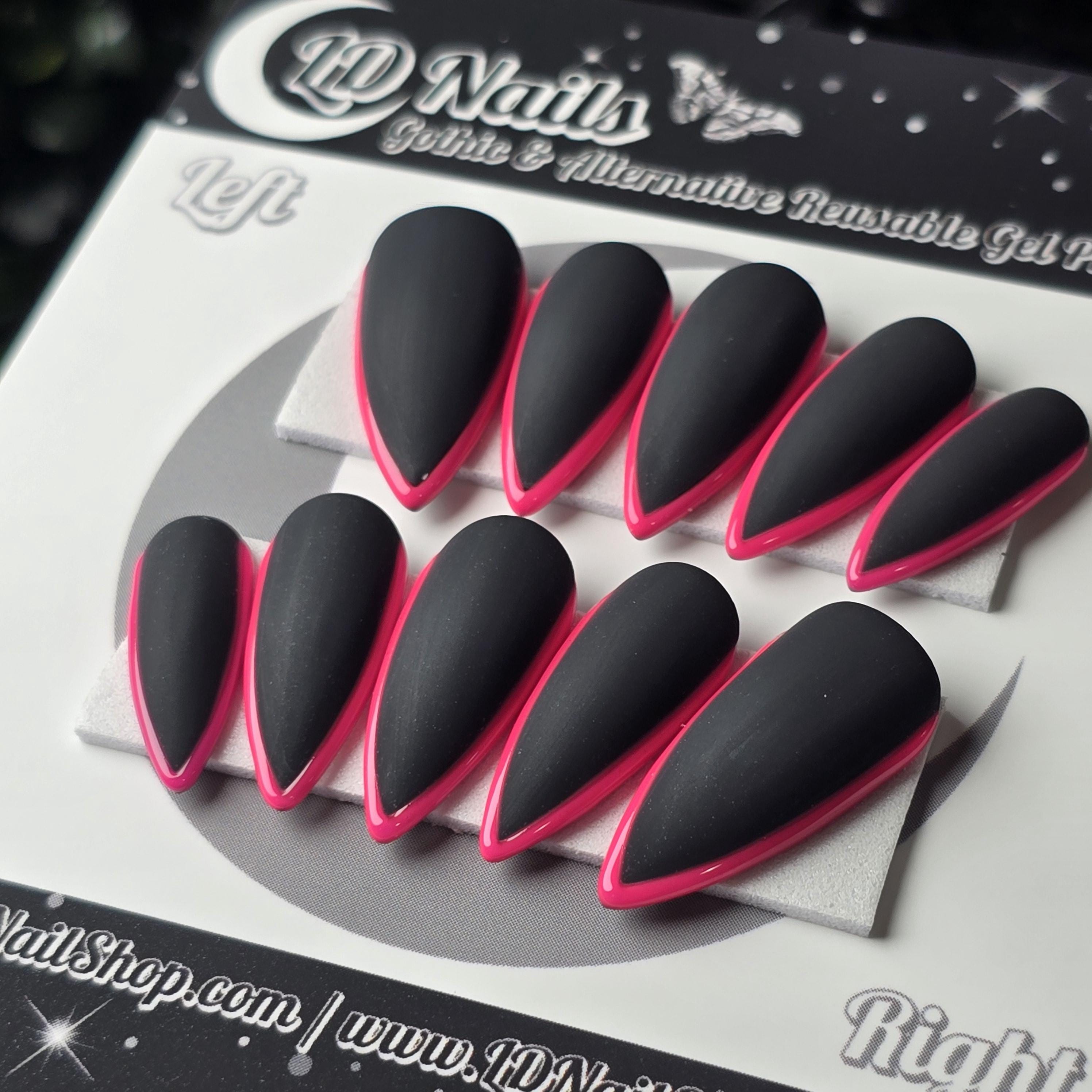 Black and Pink Skinny French - Embossed Tips