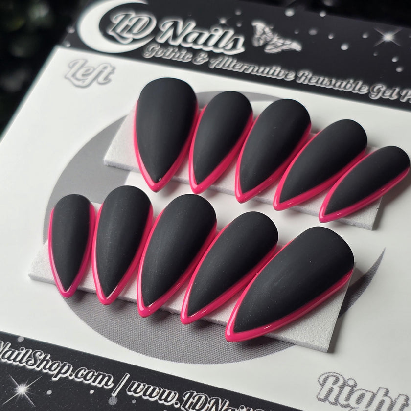 Black and Pink Skinny French - Embossed Tips