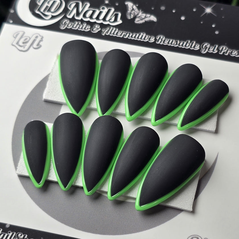 Black and Green Skinny French - Embossed Tips
