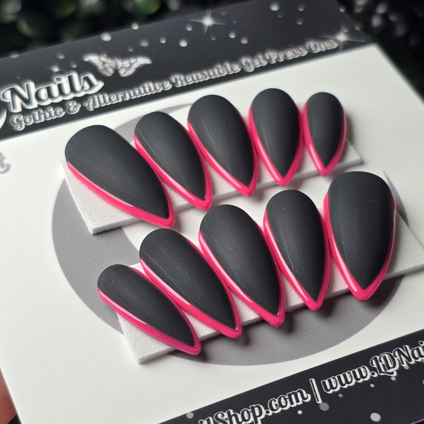 Black and Pink Skinny French - Embossed Tips