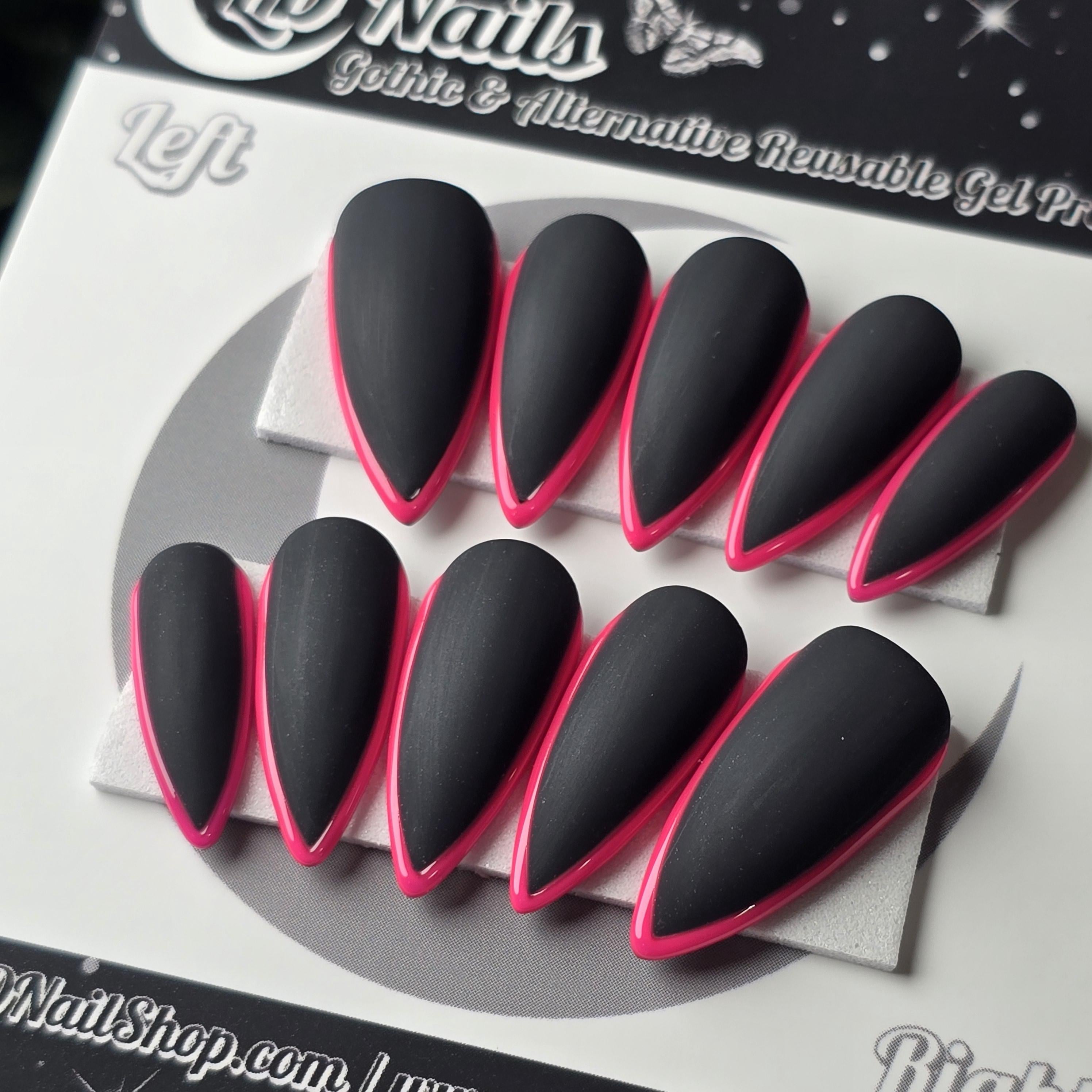 Black and Pink Skinny French - Embossed Tips
