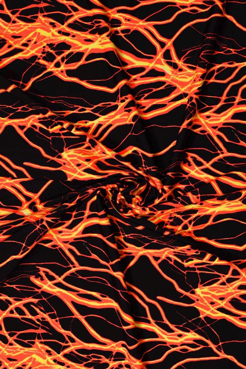 Fire Lava Print Nylon Spandex Fabric: 4-Way Stretch Activewear