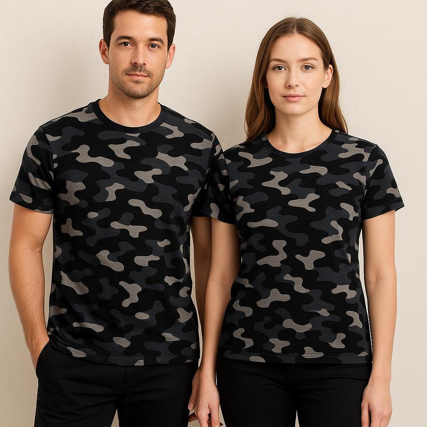 Bamboo Cotton French Terry Knit Fabric: Camo Print - By The Metre