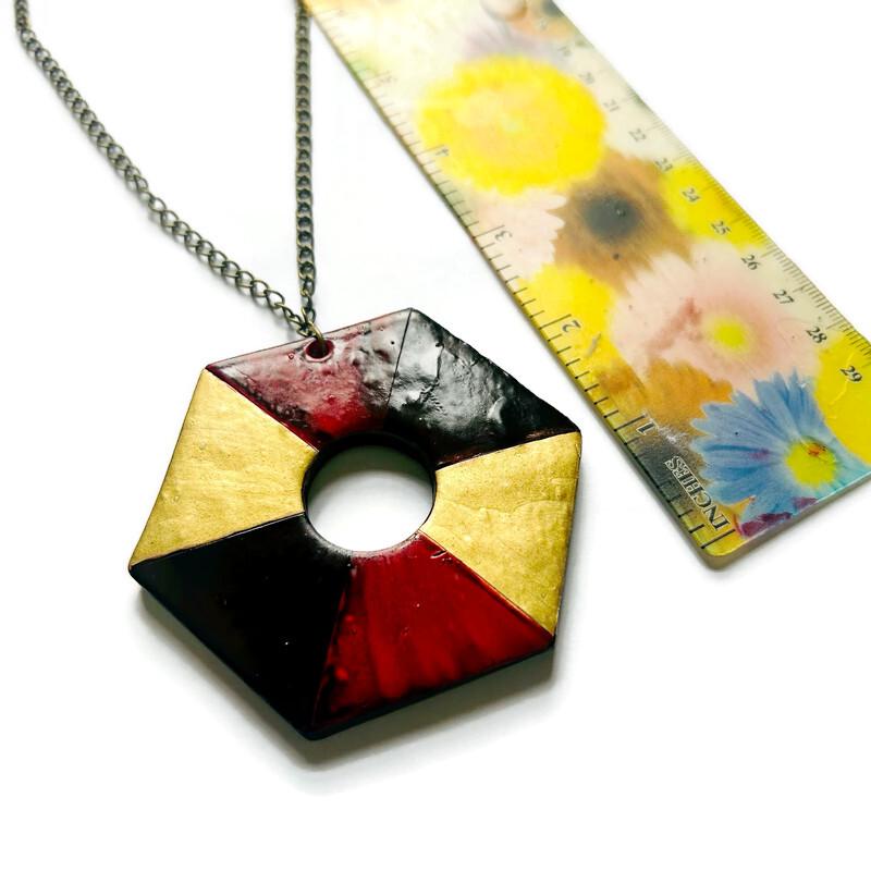 Colorful Chunky Hexagon Pendant Necklace Handmade