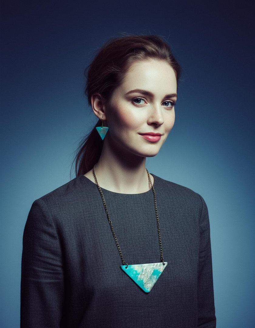 Triangle Jewelry Set in Icy Turquoise Blue and Frosted Silver