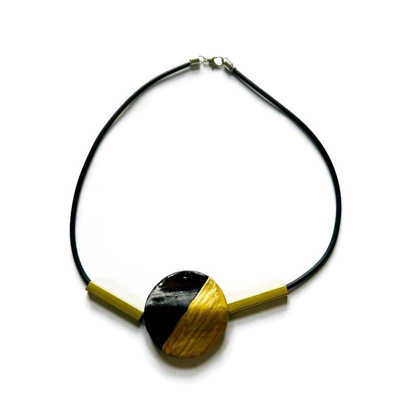 Modern Maximalist Necklace with Clay Bead & Brass Bars