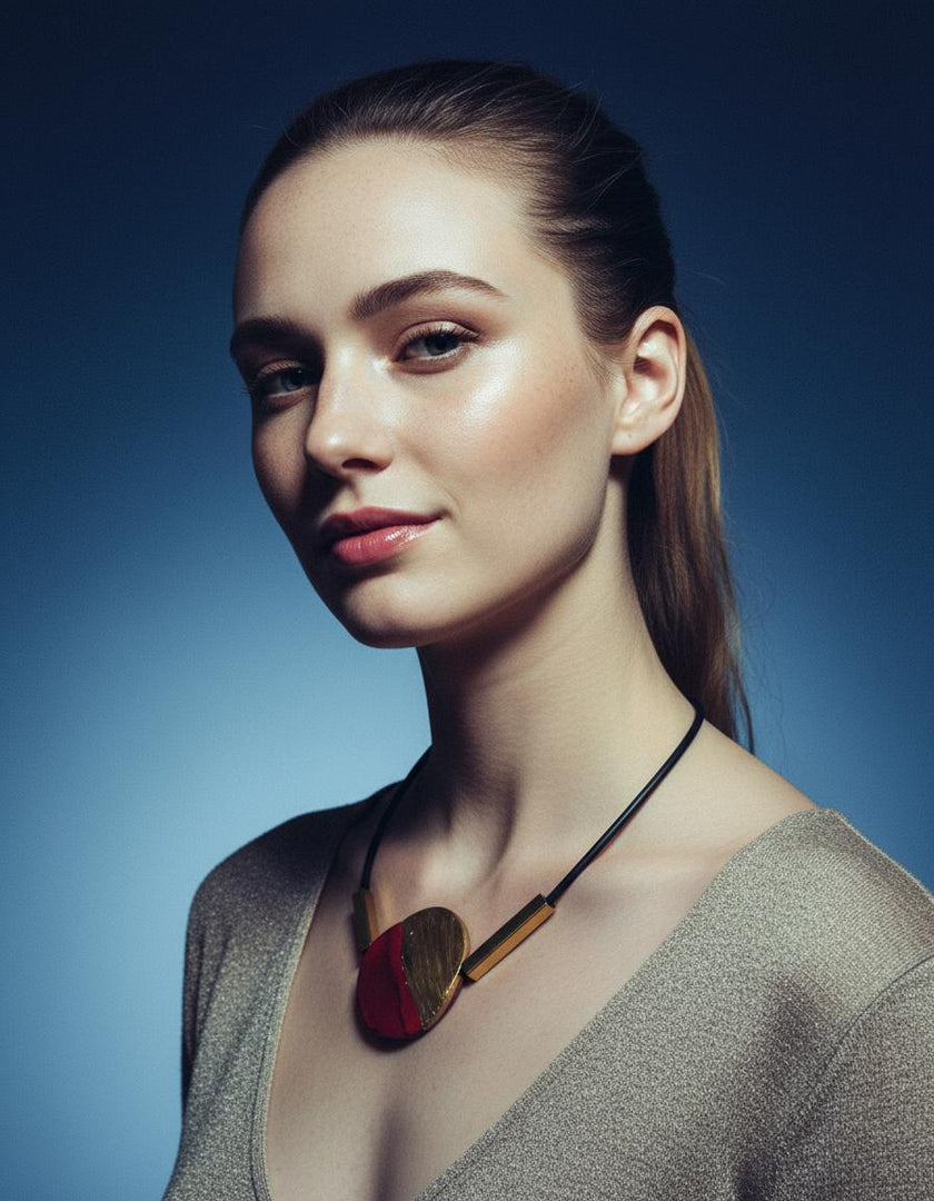 Modern Maximalist Necklace with Clay Bead & Brass Bars