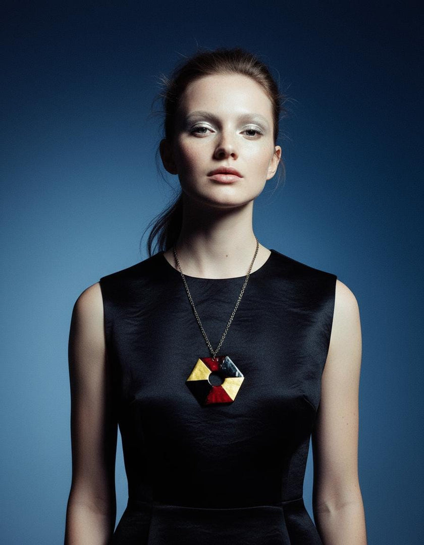 Colorful Chunky Hexagon Pendant Necklace Handmade