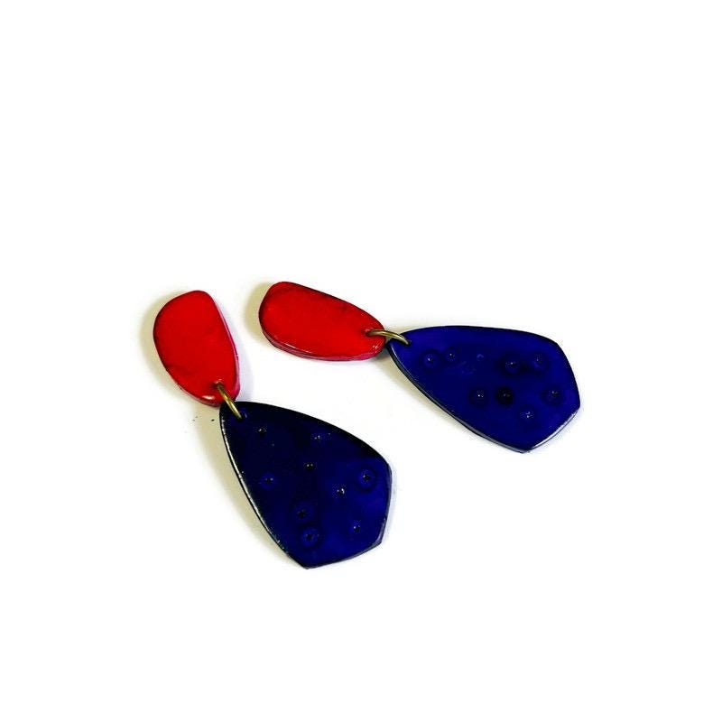Colorful Teardrop Statement Earrings Handmade, Post or Clip On 