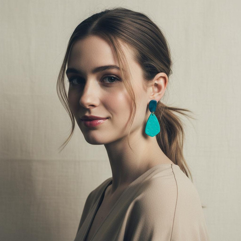 Colorful Teardrop Statement Earrings Handmade, Post or Clip On 
