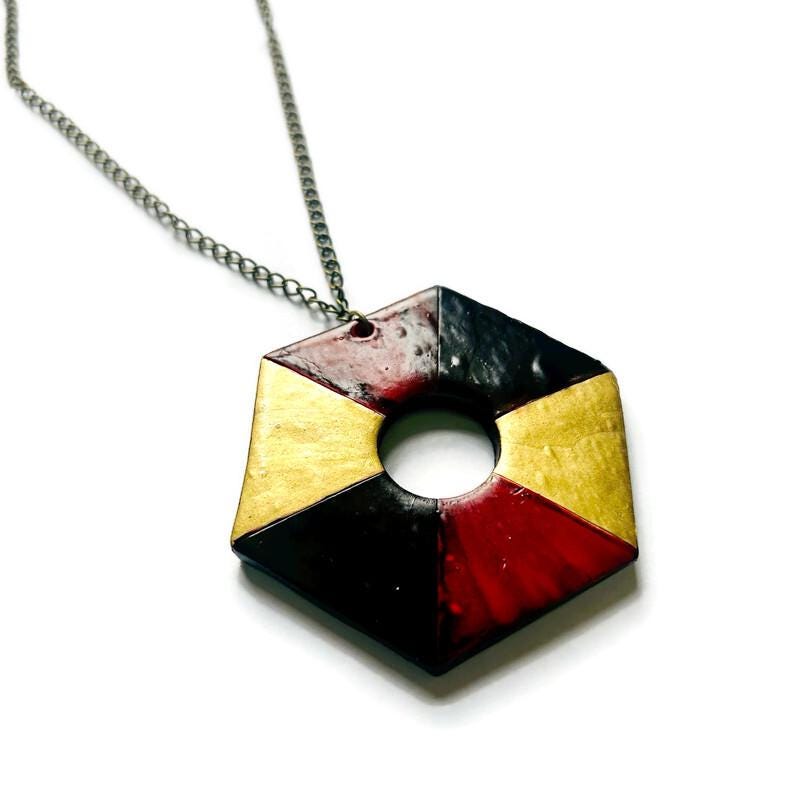 Colorful Chunky Hexagon Pendant Necklace Handmade