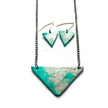 Modern Triangle Necklace in Icy Turquoise Blue and Frosted Silver