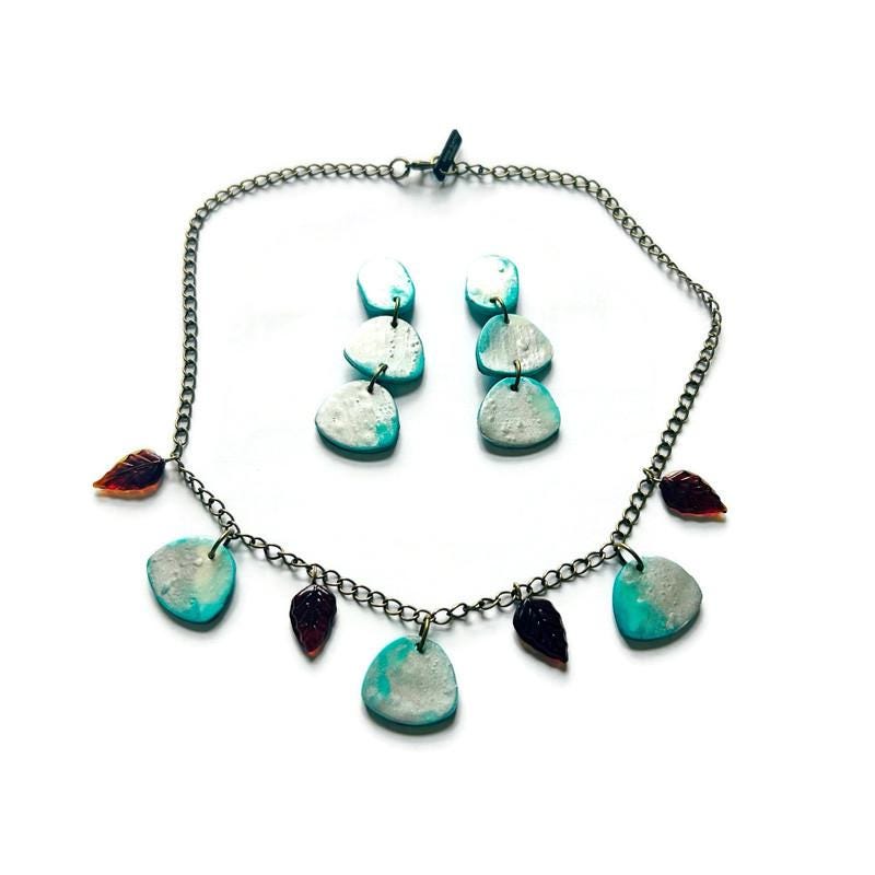 Icy Blue & Silver Necklace & Earring Set
