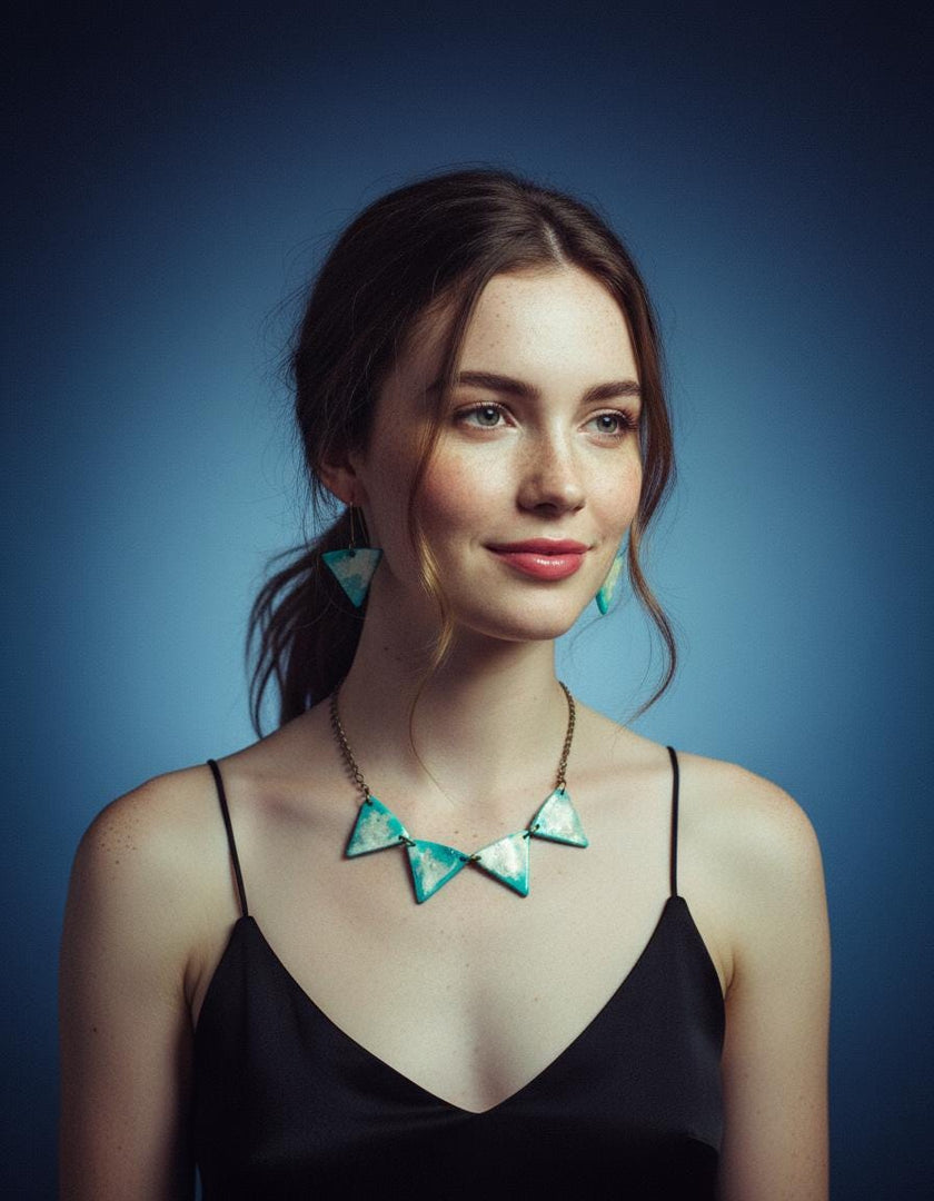 Minimalist Triangle Dangle Earrings in Icy Turquoise Blue & Silver
