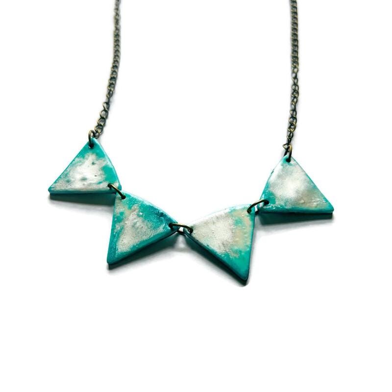 Minimalist Triangle Dangle Earrings in Icy Turquoise Blue & Silver