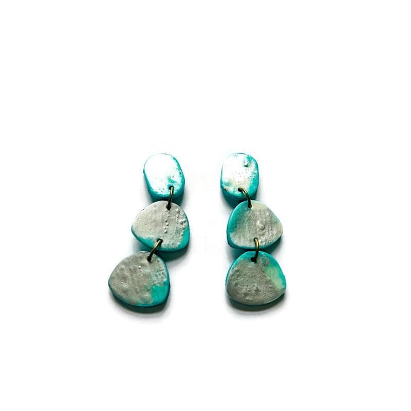 Minimalist Beaded Necklace Icy Blue & Silver with Brown Glass Leaves