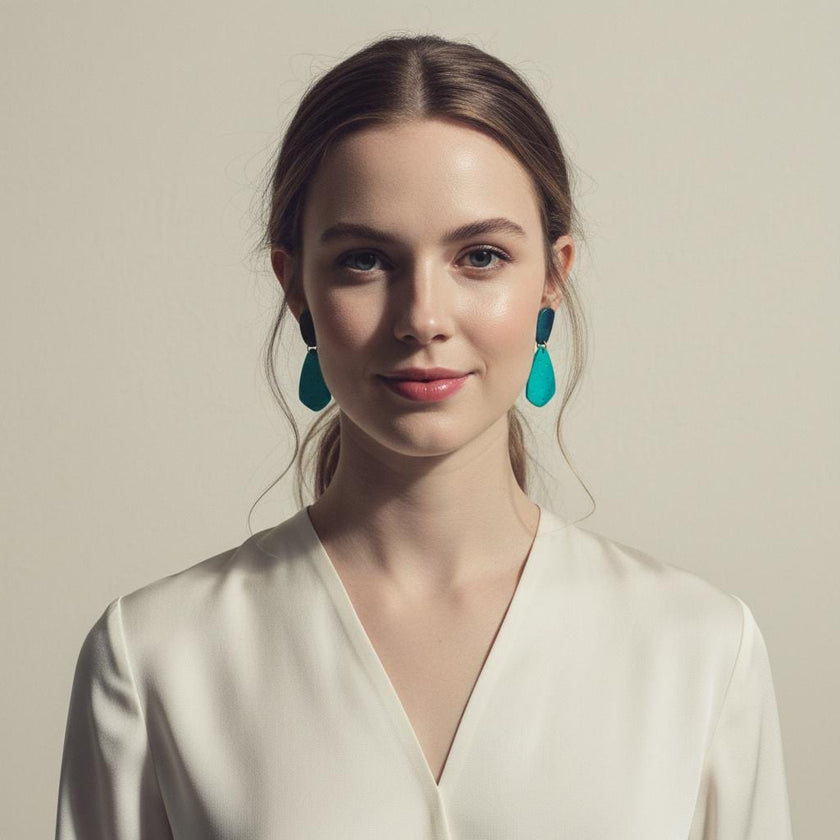 Colorful Teardrop Statement Earrings Handmade, Post or Clip On 