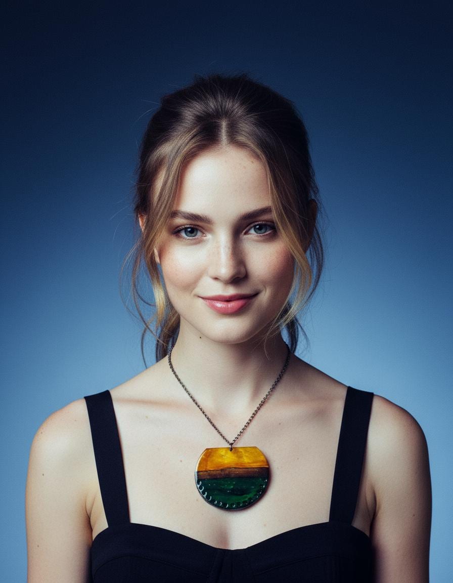 Large Pendant Necklace | Earthy Tones in Forest Green, Mustard Yellow & Brown