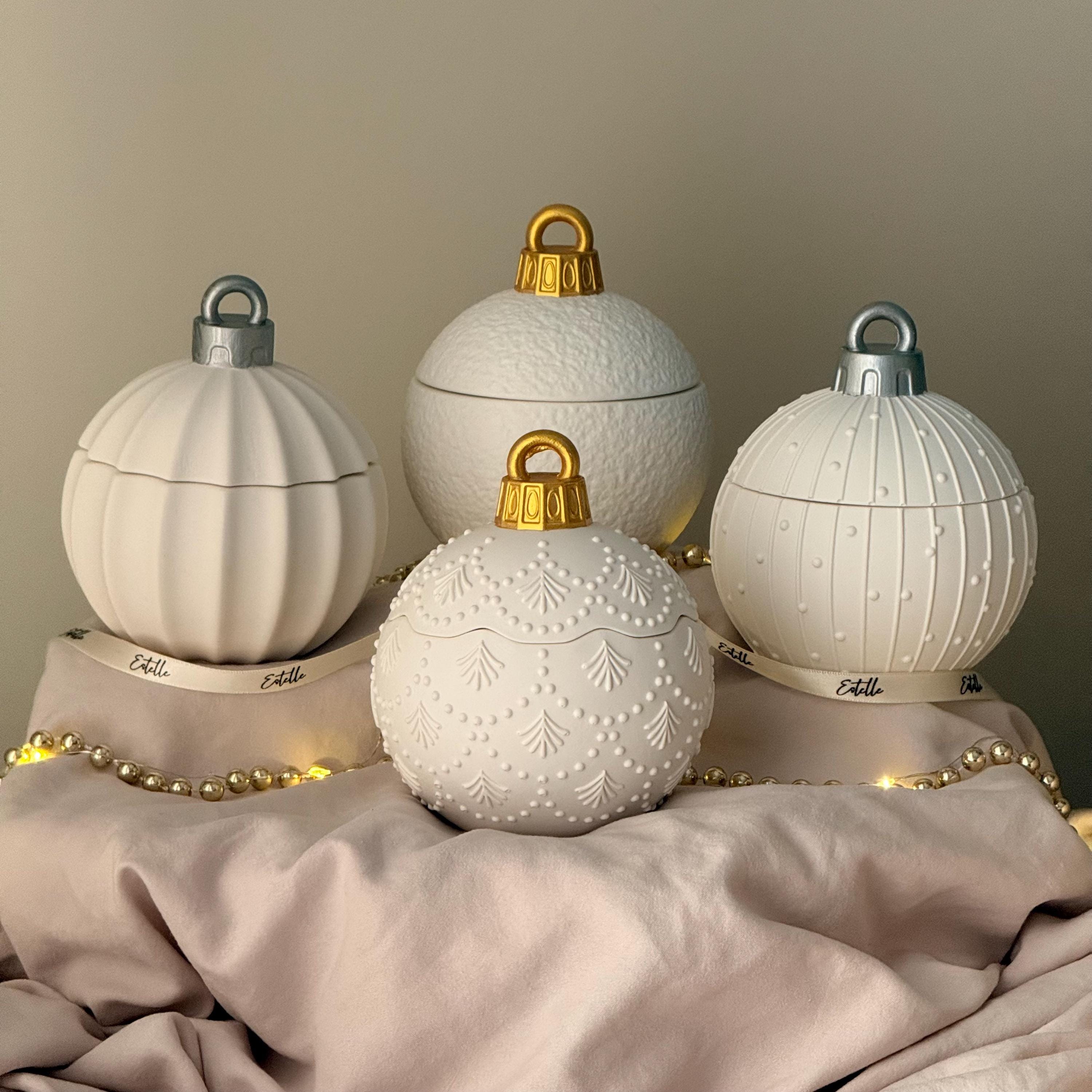 Huge Winter Ornament Bauble Candle – Sculptural Holiday Decor, Handcrafted Soy Wax Candle