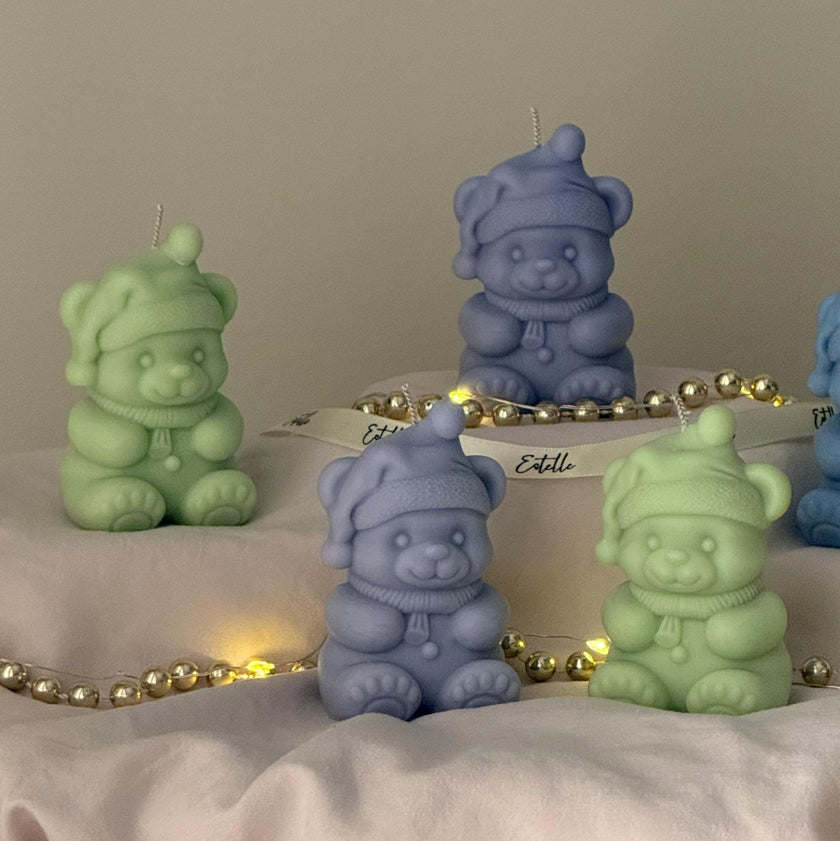 Tiny Christmas Bear Candle, Cozy Winter Holiday Accent