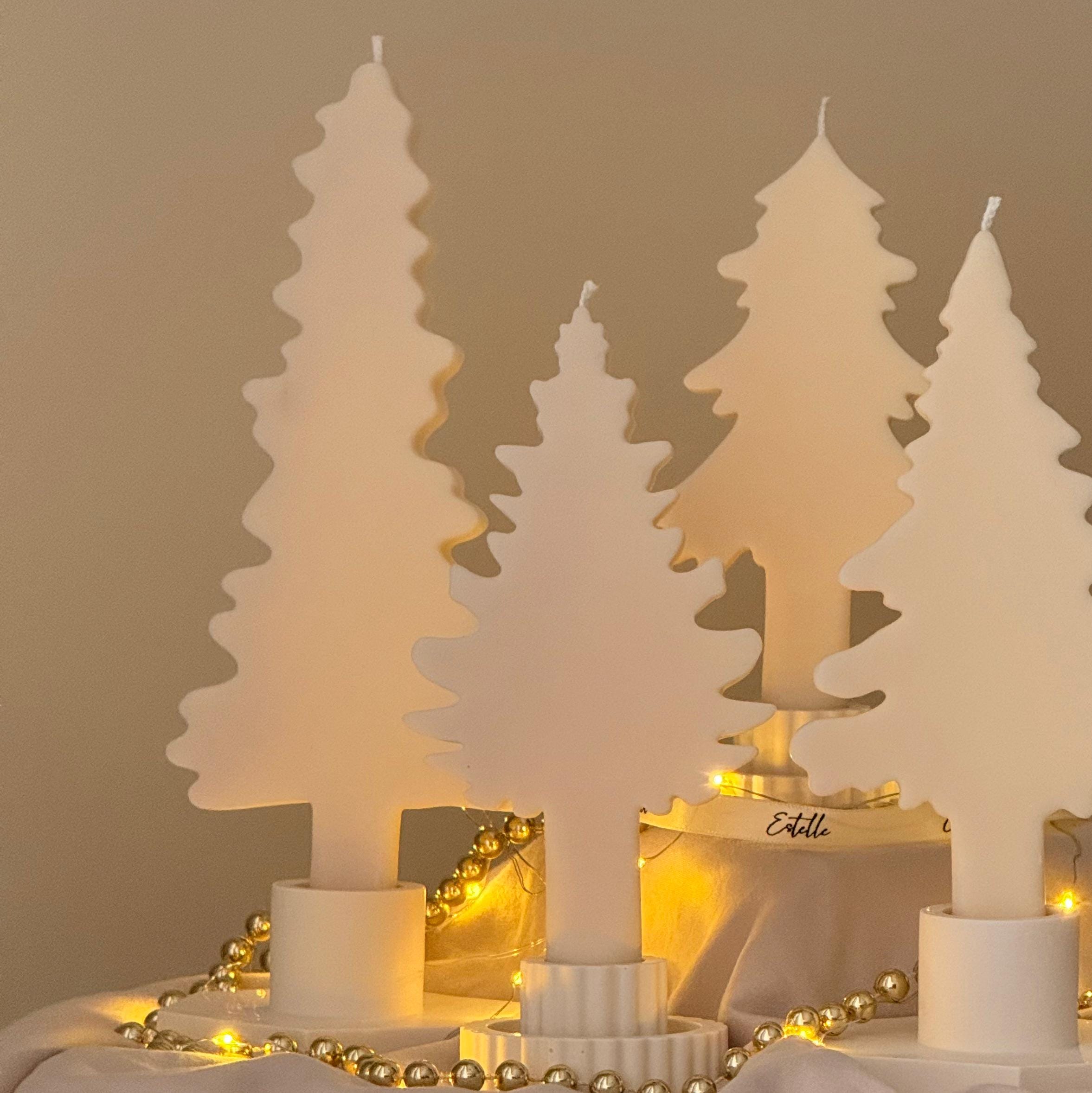 Winter Tree Silhouette Taper Candles Set, Minimalist Holiday & Nordic Winter Decor