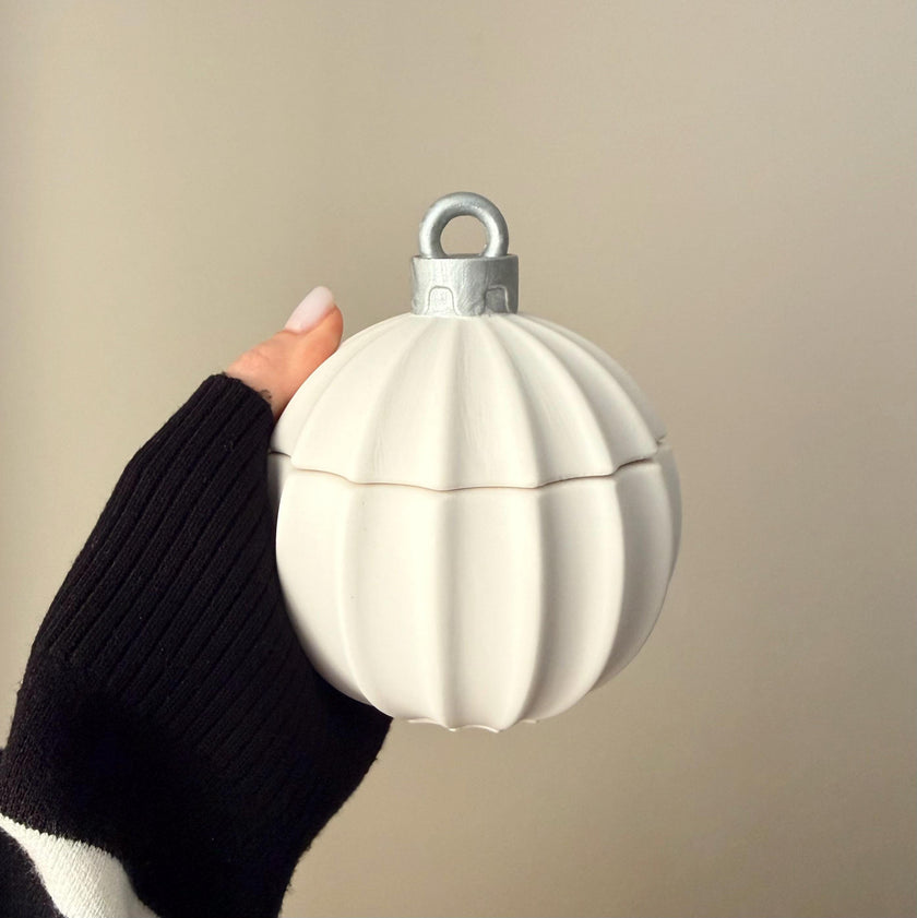 Huge Winter Ornament Bauble Candle – Sculptural Holiday Decor, Handcrafted Soy Wax Candle