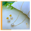18K Real Gold White Pearl Earrings & Necklace Set (18”)