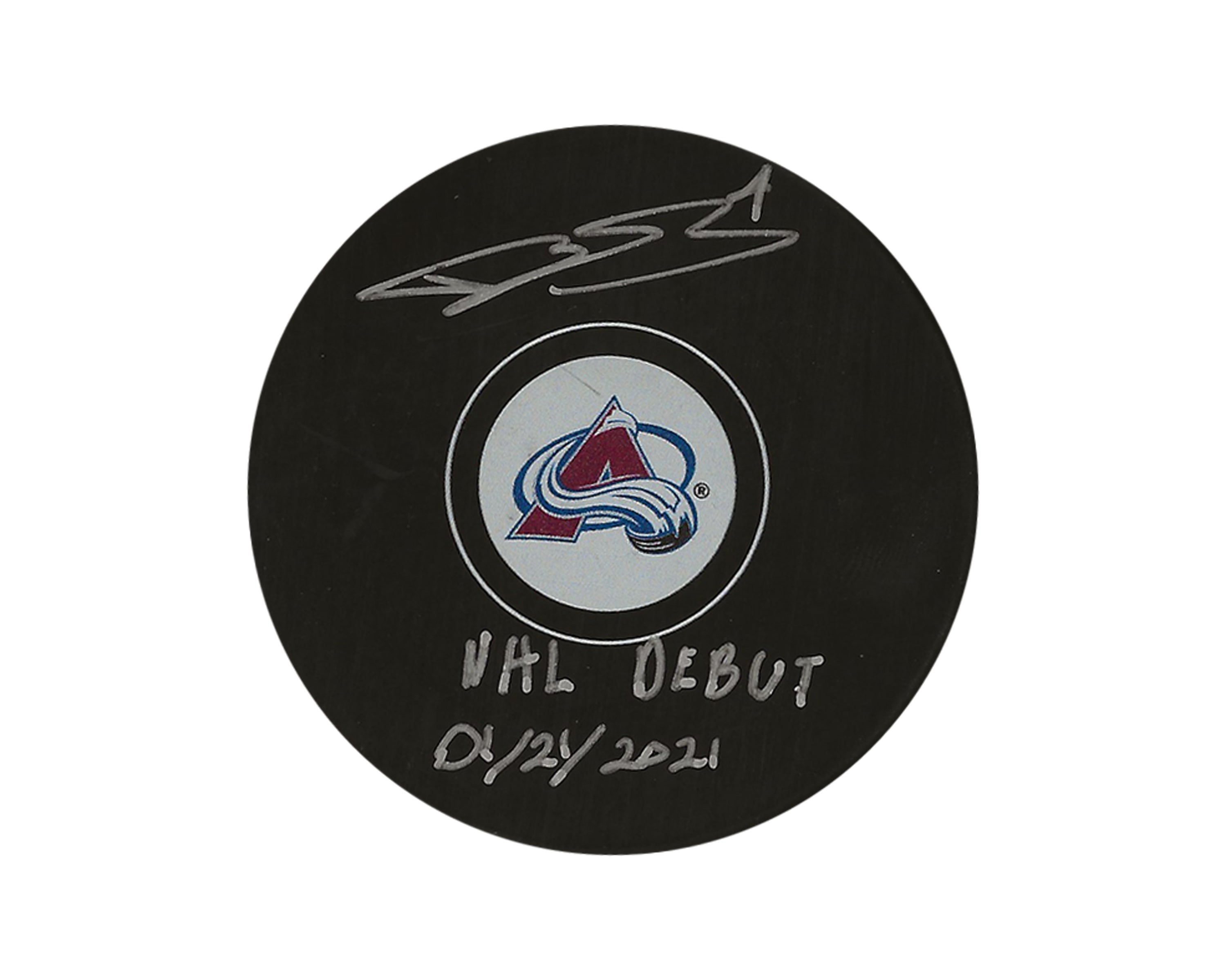 Bowen Byram Autographed Colorado Avalanche Autograph Model Puck Inscribed 