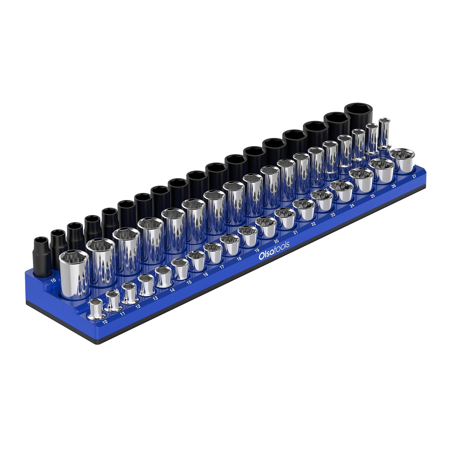 3-Row Magnetic Socket Holder + Chrome and Impact Sockets
