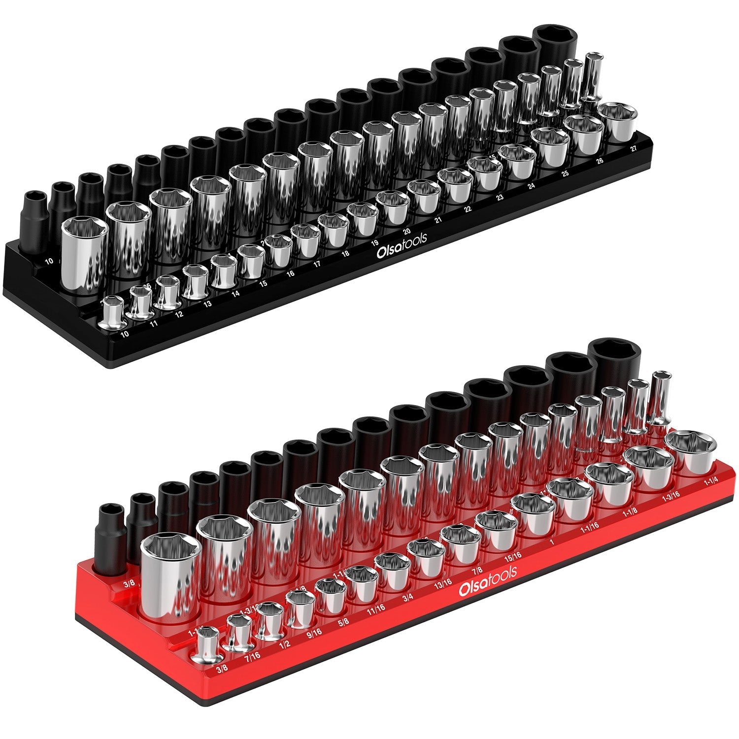3-Row Magnetic Socket Holder + Chrome and Impact Sockets