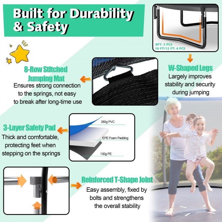 10 Feet ASTM Approved Recreational Trampoline with Ladder