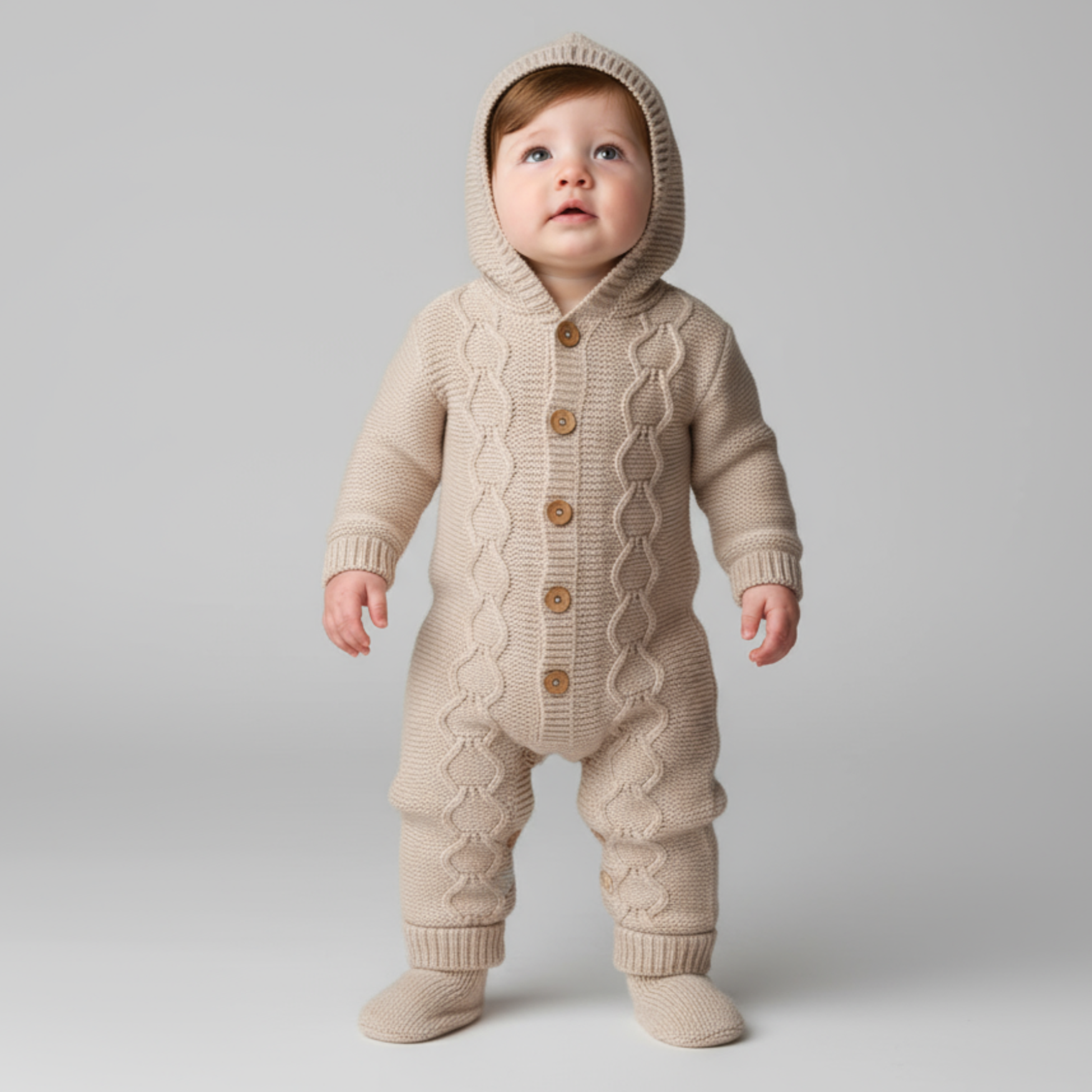 Knit Hoodie Newborn Overall Set